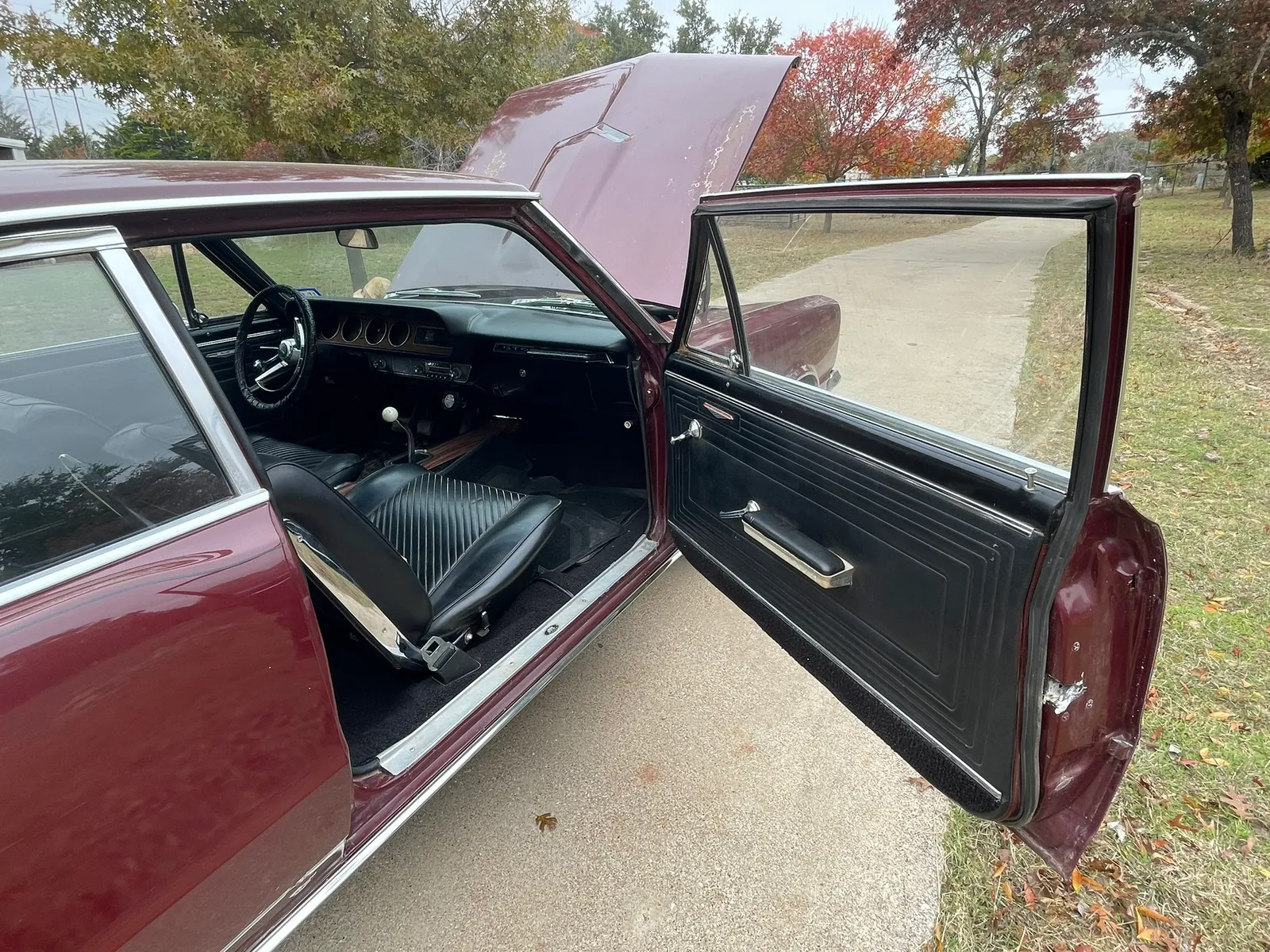 Interior view through the open driver door